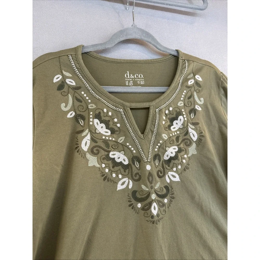 Demin&Company Top, Plus 1XP, Petite, Embroidery neck, Casual, Work, 3/4 Sleeves - Picture 2 of 6